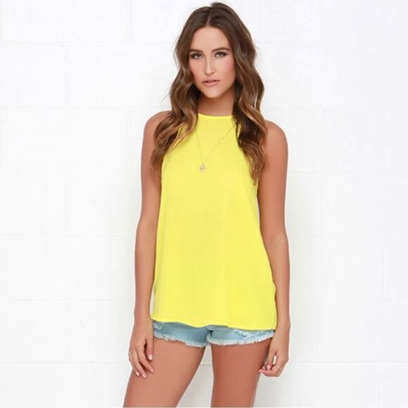 Lulus Yellow High Neck Lightweight Tank Top XS - Picture 1 of 7